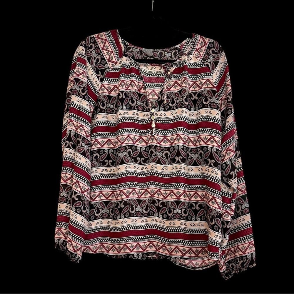 Charlotte Russe Red and Cream Patterned Blouse